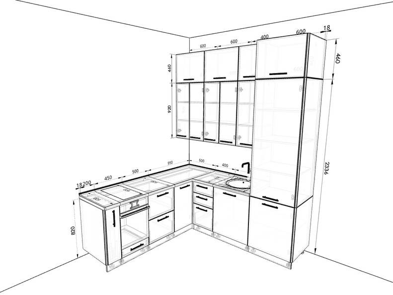 Кухня Сиэль - длина 2,16 м, ширина 2,22 м