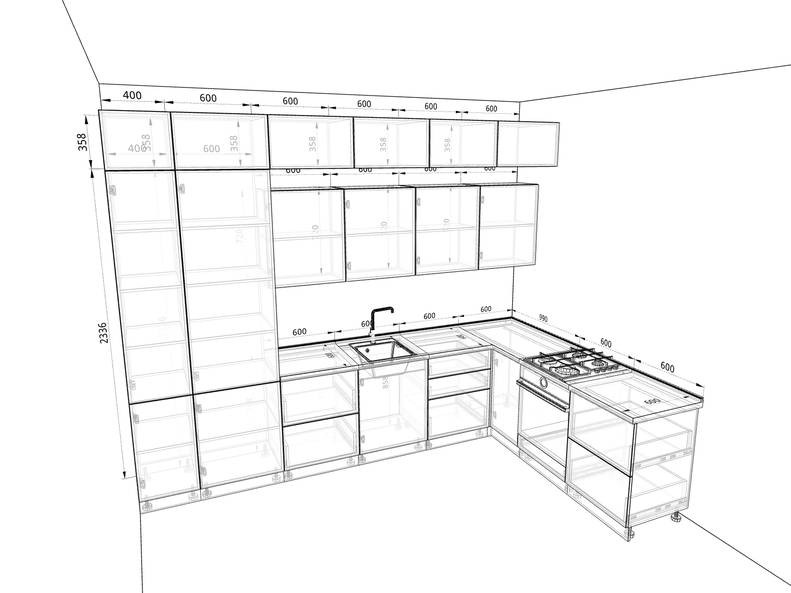 Кухня Эстетик - длина 3,4 м, ширина 2,19 м