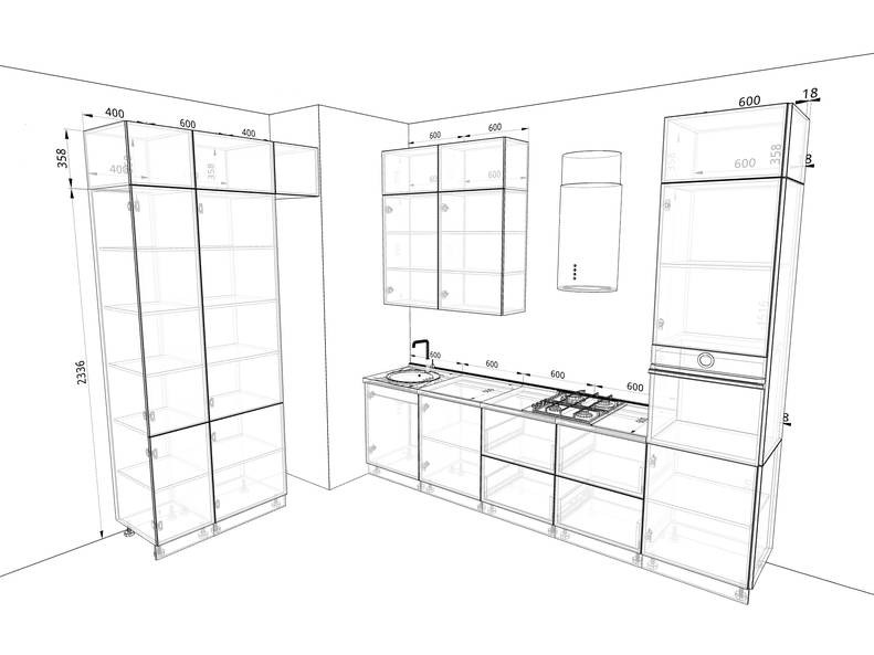 Кухня Эстетик - длина 3 м, ширина 1,4 м