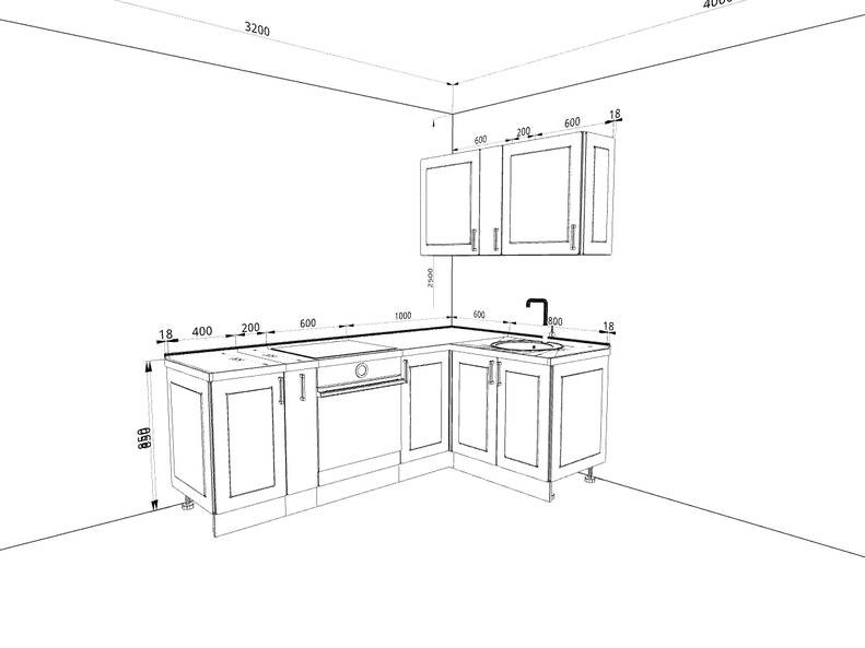 Кухня Модерн - длина 2,2 м, ширина 1,4 м